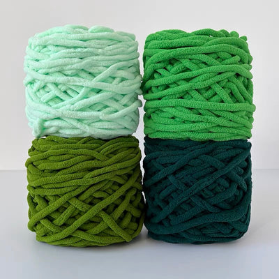 Green Soft Velvet Chenille Yarn for Crocheting Christmas Theme Slipper- Super Bulky-(20%off)